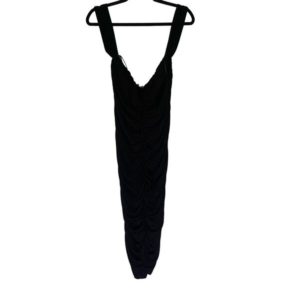 Boohoo Dresses & Skirts - Boohoo Over the Shoulder Black Rouched Midi Bodycon Dress Women's Size 14